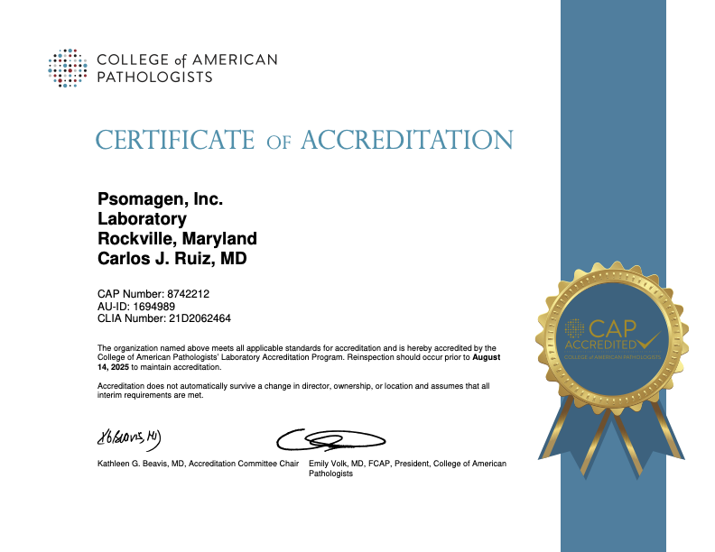 CAP/CLIA Certifications Psomagen
